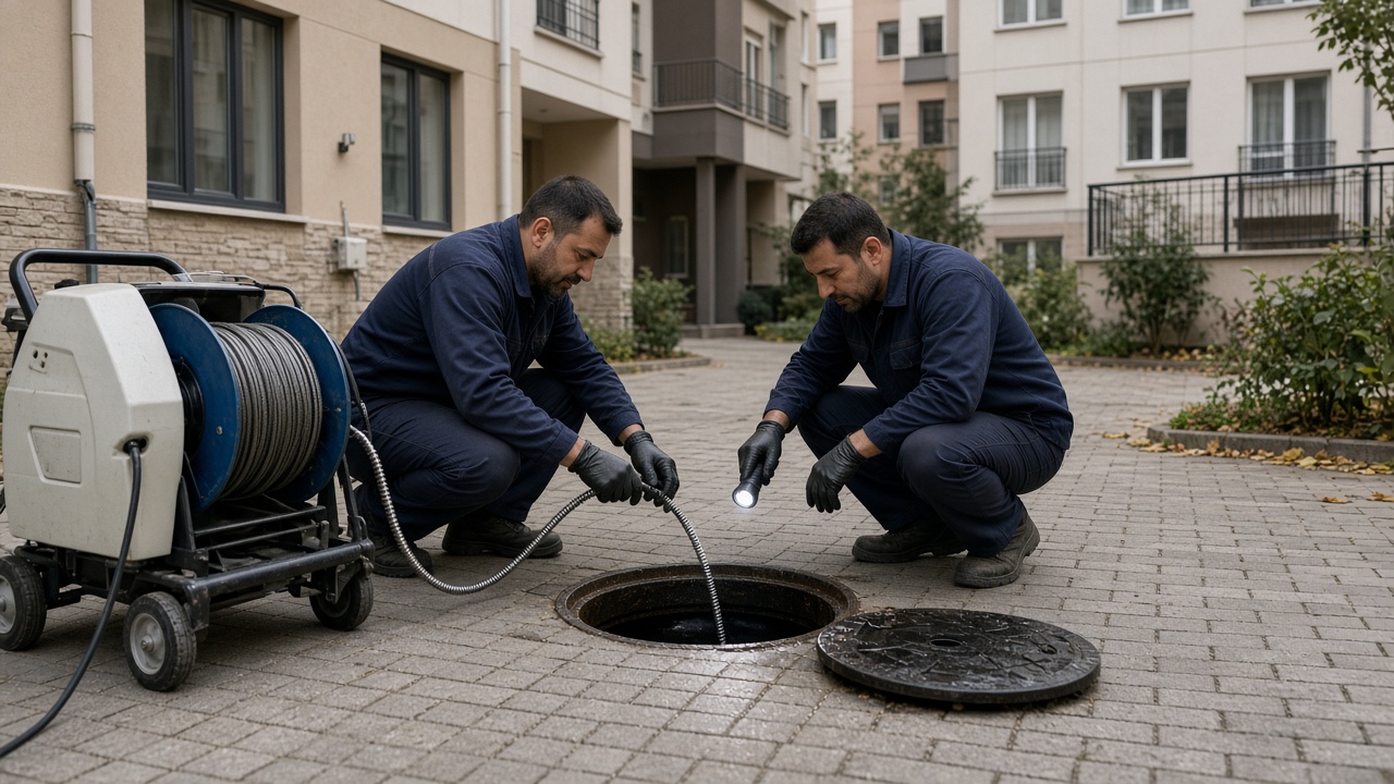 Burgu Tıkanıklık ekibi rögarda tıkanıklık açarken